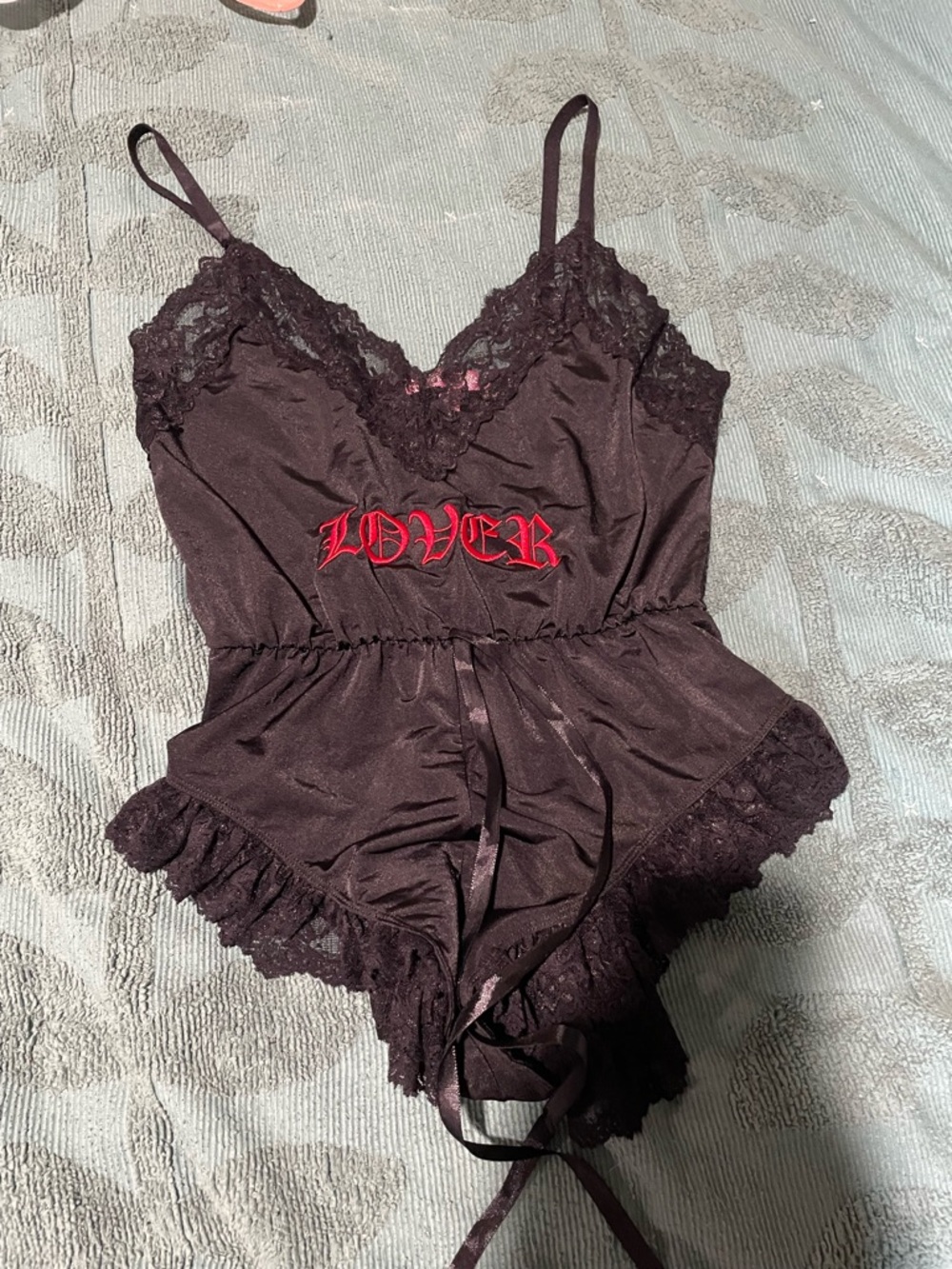 Lover Lace Trim Satin Romper